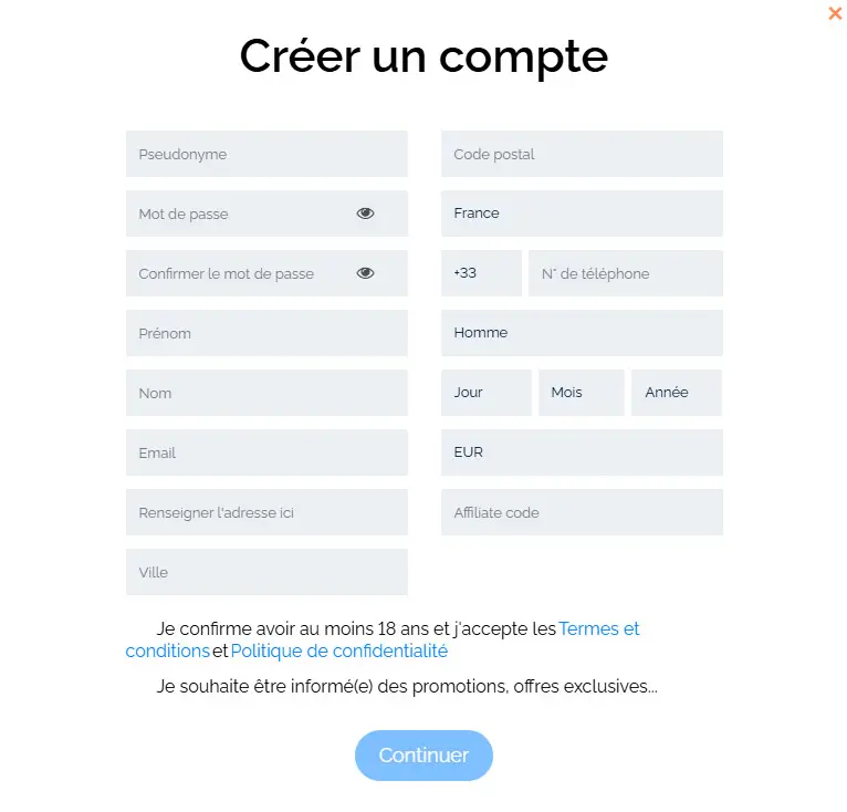 Registration process MALINA CASINO